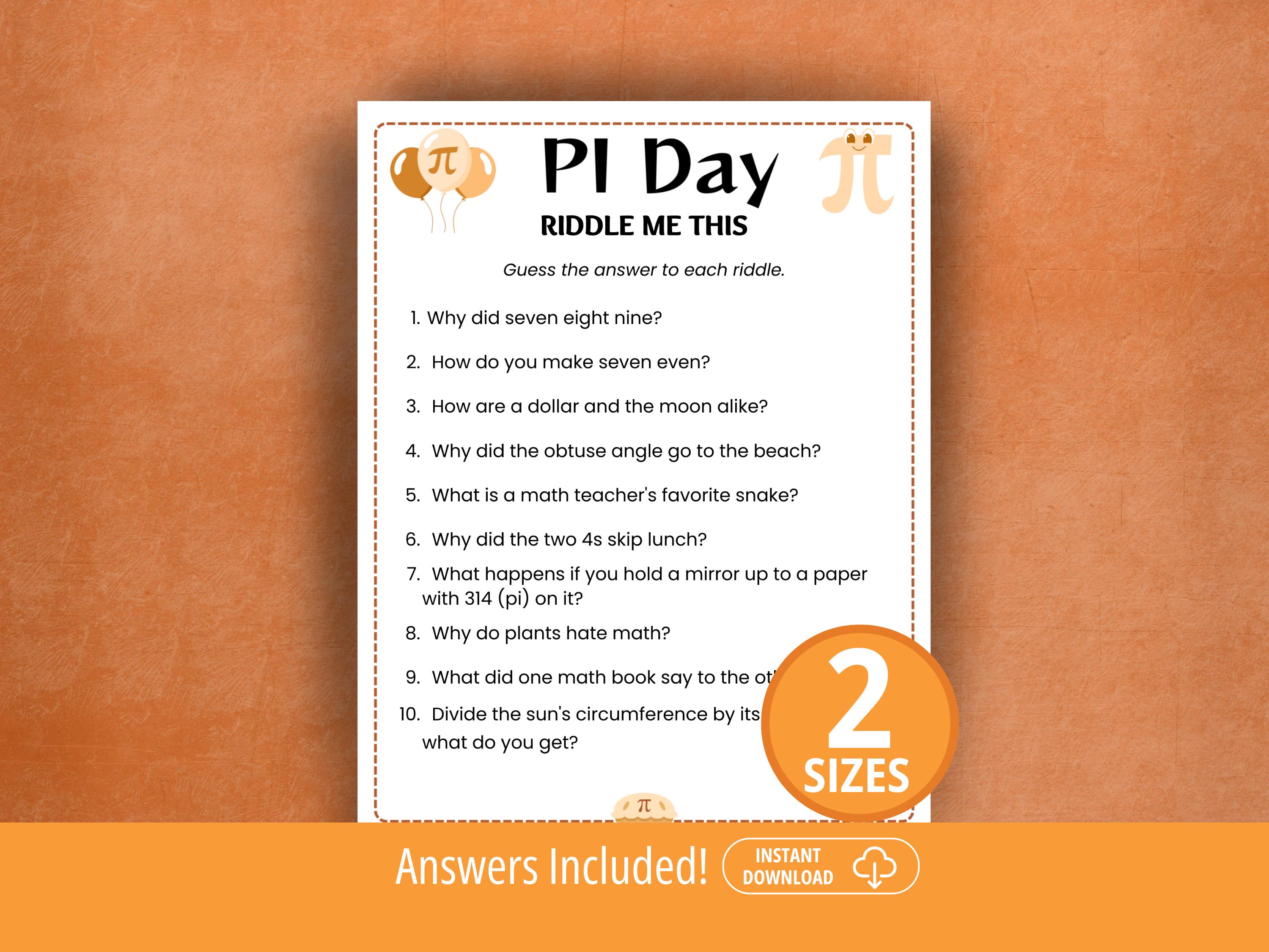 Pi Riddes Chart Pi Day Riddles, Riddle Me This, Pi Day Download, Math Pi Day, Math ...