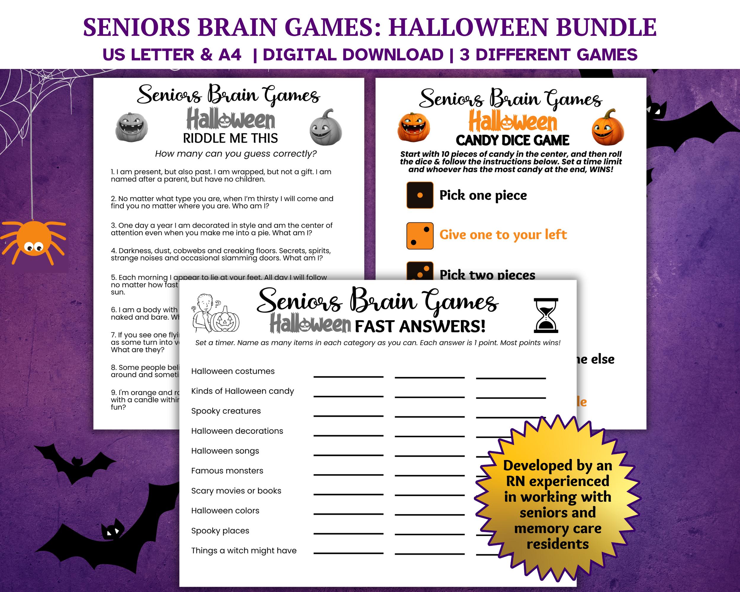 Halloween Games for Seniors, Seniors Brain Games, Candy Dice, Dementia ...