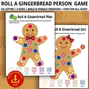 Roll a Gingerbread Person Dice Game, Christmas Games, Candy Dice, Family Party Games, Holiday Party Games, Dice Game, Holiday Games