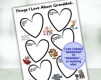 All About Granddad, Idea for Granddad, Grandpa Gift, Grandpa Keepsake, All About My Grandpa, Grandparents Gift, Grandpa Gift from Grandkids