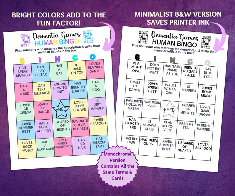 Human Bingo Game for Dementia or Memory Care, Dementia Games, Ice