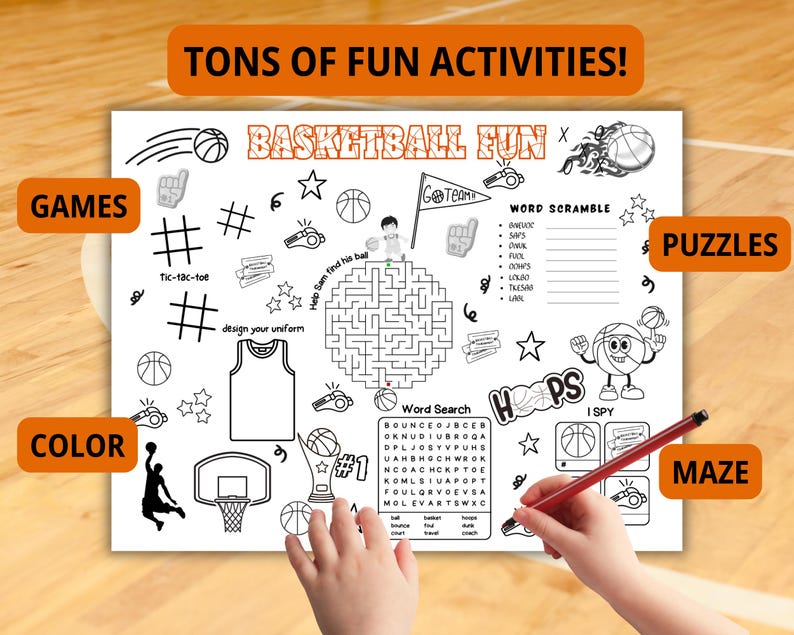 Basketball Paper Worksheet Basketball Coloring, Activity Sheet, Basketball Craft, Kids Coloring ...