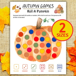 カボチャ転がし、サイコロゲーム、秋のゲーム、秋のパーティーゲーム、家族ゲームナイト、秋のゲーム、教室アクティビティ、秋のサイコロゲーム
