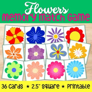 Juego de memoria de flores, juego de memoria de primavera, juego de memoria, tarjetas de memoria, actividad preescolar, recurso para docentes, mamá que educa en casa