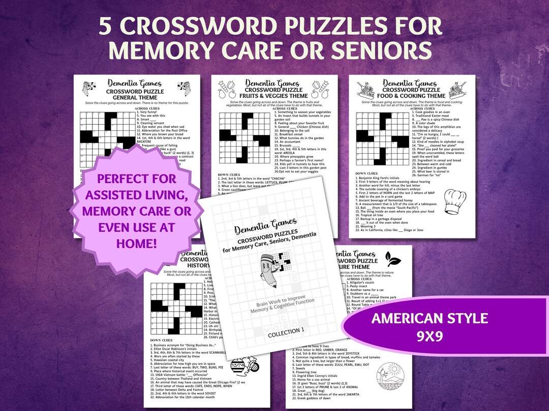 Crossword Puzzles for Memory Care, Puzzles for Seniors, Dementia