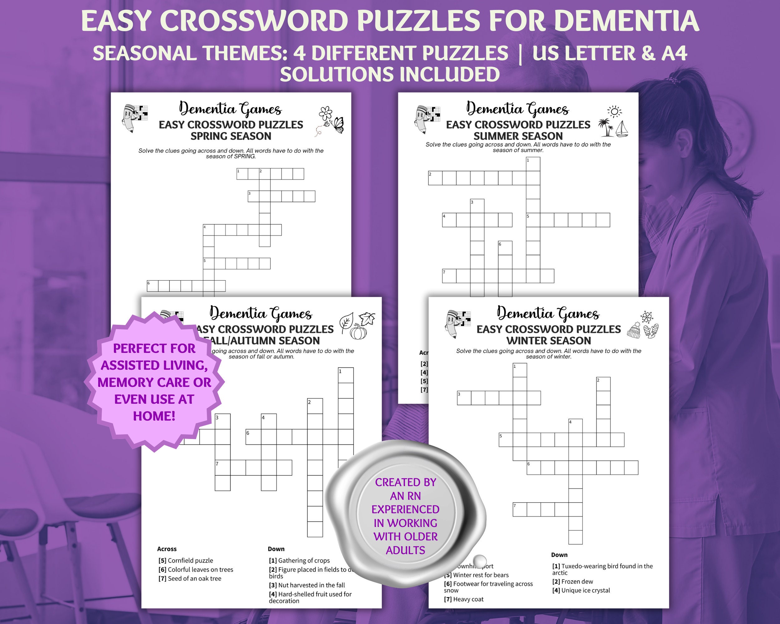 Easy Crossword Puzzles for Dementia, Puzzles for Seniors, Dementia ...