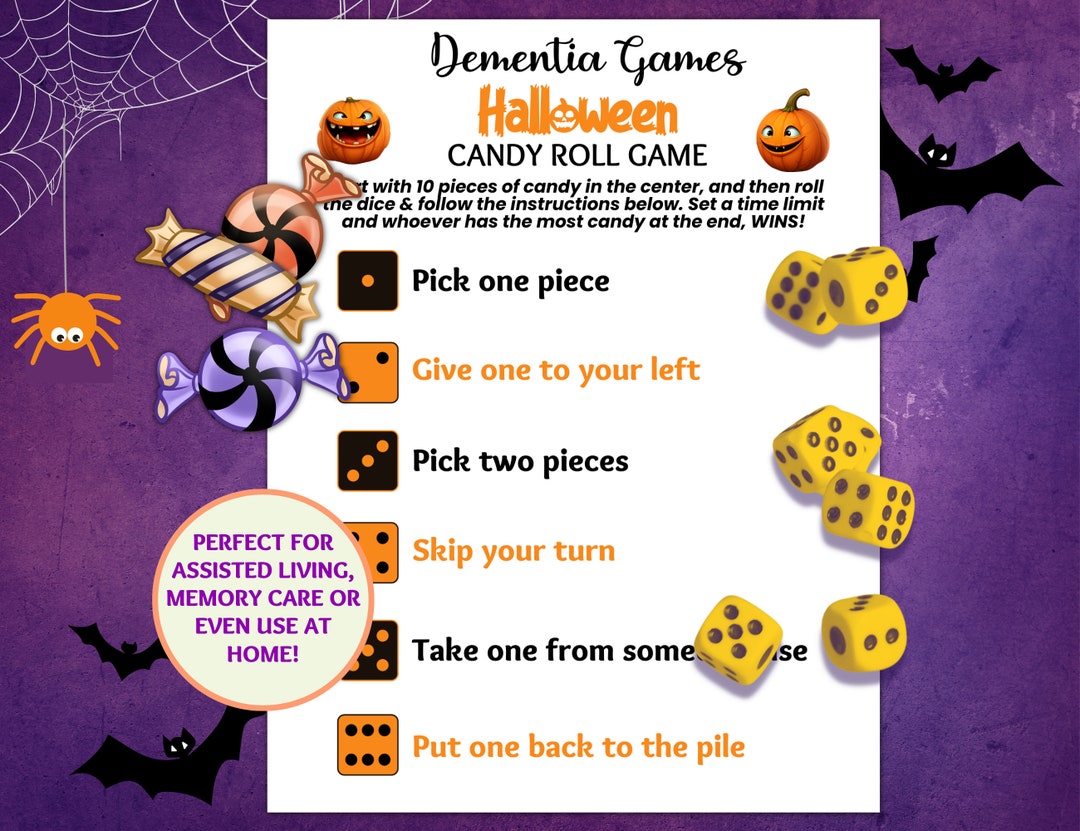 Dementia Halloween Candy Dice Game, Ice Breaker Game, Dementia Activities, Dementia Caregiver