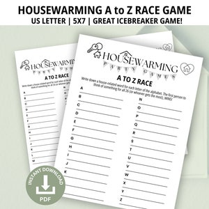 Housewarming Games, A to Z Race, Housewarming Party, New House Party, House Warming Party, Word Game, Housewarming Shower, Icebreaker Game
