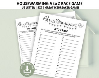 Housewarming Games, A to Z Race, Housewarming Party, New House Party, House Warming Party, Word Game, Housewarming Shower, Icebreaker Game
