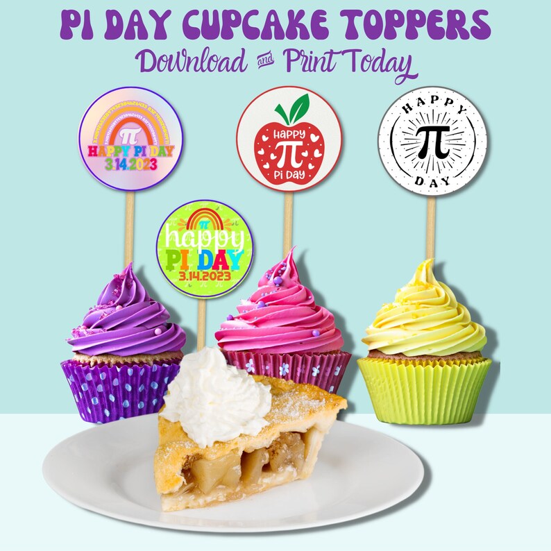 Printable Pi Day Cupcake Toppers, Pi Day Dessert Toppers, Download