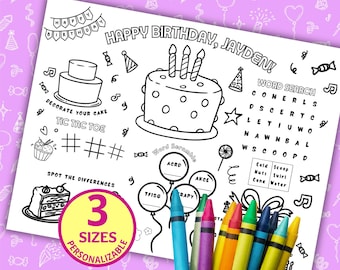 Birthday Placemat, Paper Placemat, Custom Placemat, Birthday Party Favor, Kids Placemat, Kids Coloring  Page, Birthday Coloring Pages
