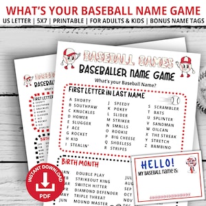 What&#39;s Your Baseball Name Game, Baseball Party Games, Family Game Night, Office Party Games, Baseball Games, Classroom Game