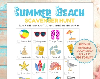 Búsqueda del tesoro en la playa, Búsqueda del tesoro para niños, Juegos imprimibles para niños, Juegos de verano, Juegos de viajes, Juegos familiares, Actividades para niños