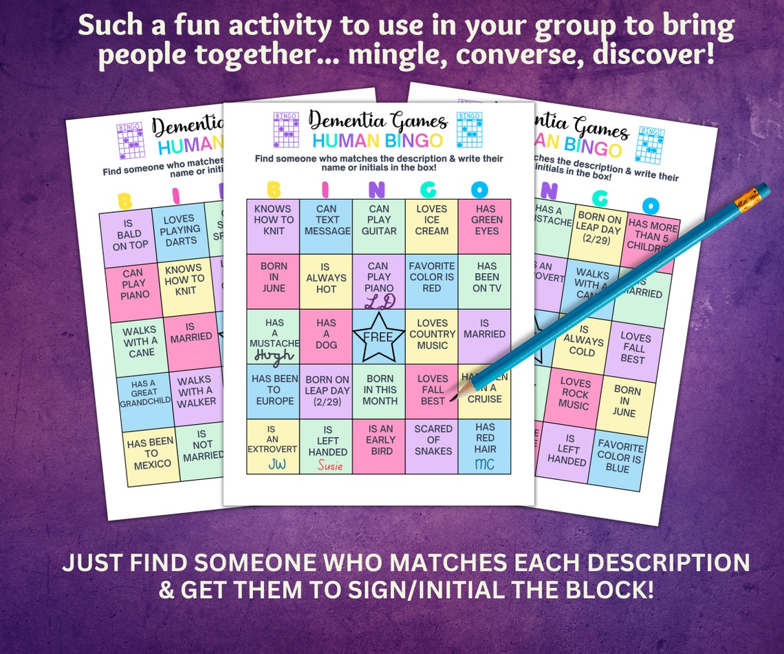 Human Bingo Game for Dementia or Memory Care, Dementia Games, Ice
