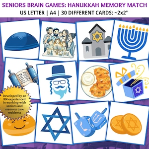 Hanukkah Memory Matching Game, Seniors Brain Games, Dementia Games, Ice Breaker Game, Dementia Activities, Dementia Caregiver, Brain Games