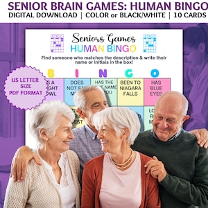 Human Bingo Game for Seniors, Seniors Brain Games, Dementia Games, Ice Breaker Game, Dementia Activities, Mix and Mingle Bingo, Brain Games