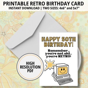 Cartão de aniversário de 50 anos, cartão de aniversário retrô, cartão de aniversário digital, cartão de aniversário da avó, cartão de aniversário engraçado, cartão de aniversário fofo