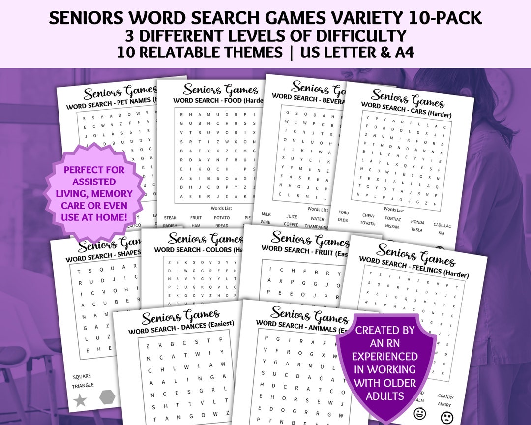Dementia Games, Word Search, 10-game Bundle, Ice Breaker Game, Dementia