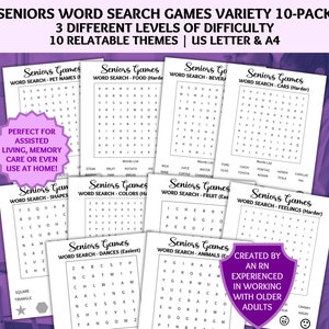 Dementia Games, Word Search, 10-Game Bundle, Ice Breaker Game, Dementia Activities, Dementia Caregiver Resource, Brain Games, Senior Games