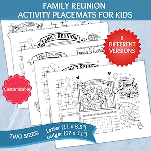 Personalized Family Reunion Game, Family Reunion Coloring Placemat, Kids Placemats, Family Reunion Activity Placemat