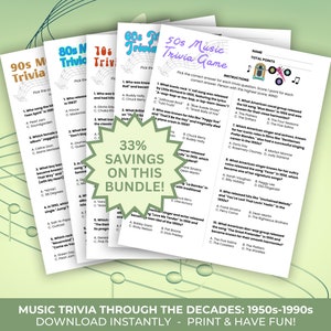 Musik Trivia Spiele Bundle, Musik Trivia, Trivia Night, Familien Spiele Abend, 50er Quiz, 60er Quiz, 70er Quiz, 80er Quiz, 90er Quiz