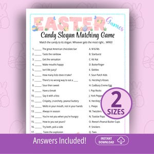 Easter Candy Slogan Game, Easter Games, Matching Game, Easter Trivia, Family Game Night, Classroom Activity, Easter Party Games