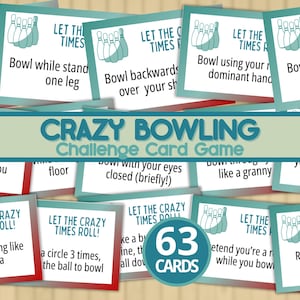 Crazy Bowling Challenge Cards, Bowling Game, Bowling Party, Kids Bowling, Funny Bowling, Bowling Birthday Party