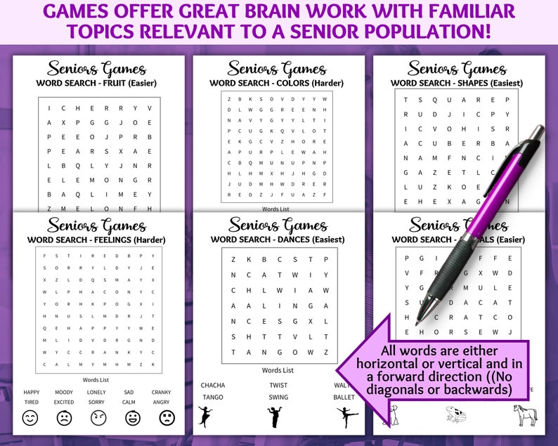 Seniors Word Search, 6game Bundle, Dementia Games, Ice Breaker Game