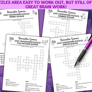 Easy Crossword Puzzles for Dementia, Puzzles for Seniors, Dementia ...
