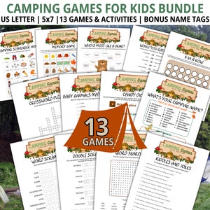 Camping Games for Kids, Bundle, Summer Camp Games, Family Game Night, Outdoor Games, Camping Games, Summer Games, Camping Printable