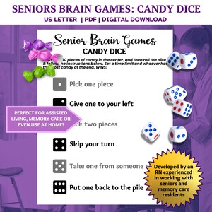 Seniors Candy Dice Game, Seniors Brain Games, Ice Breaker Game, Dementia Activities, Dementia Caregiver Resource, Brain Game, Dementia Games