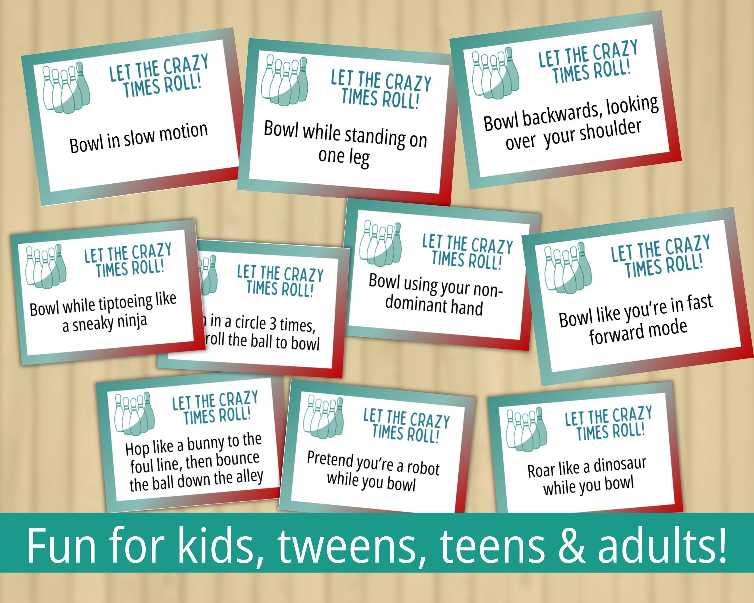 Crazy Bowling Challenge Cards, Bowling Game, Bowling Party, Kids ...