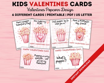 San Valentino con popcorn, biglietti di San Valentino in età prescolare, set di biglietti di San Valentino, biglietti di San Valentino in classe, biglietti di San Valentino per bambini, biglietti di San Valentino di classe