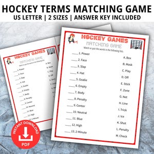 Matching  Game, Hockey Games, Hockey Party Games, Hockey Birthday, Family Game Night, ice Hockey Party, Hockey Matching Game