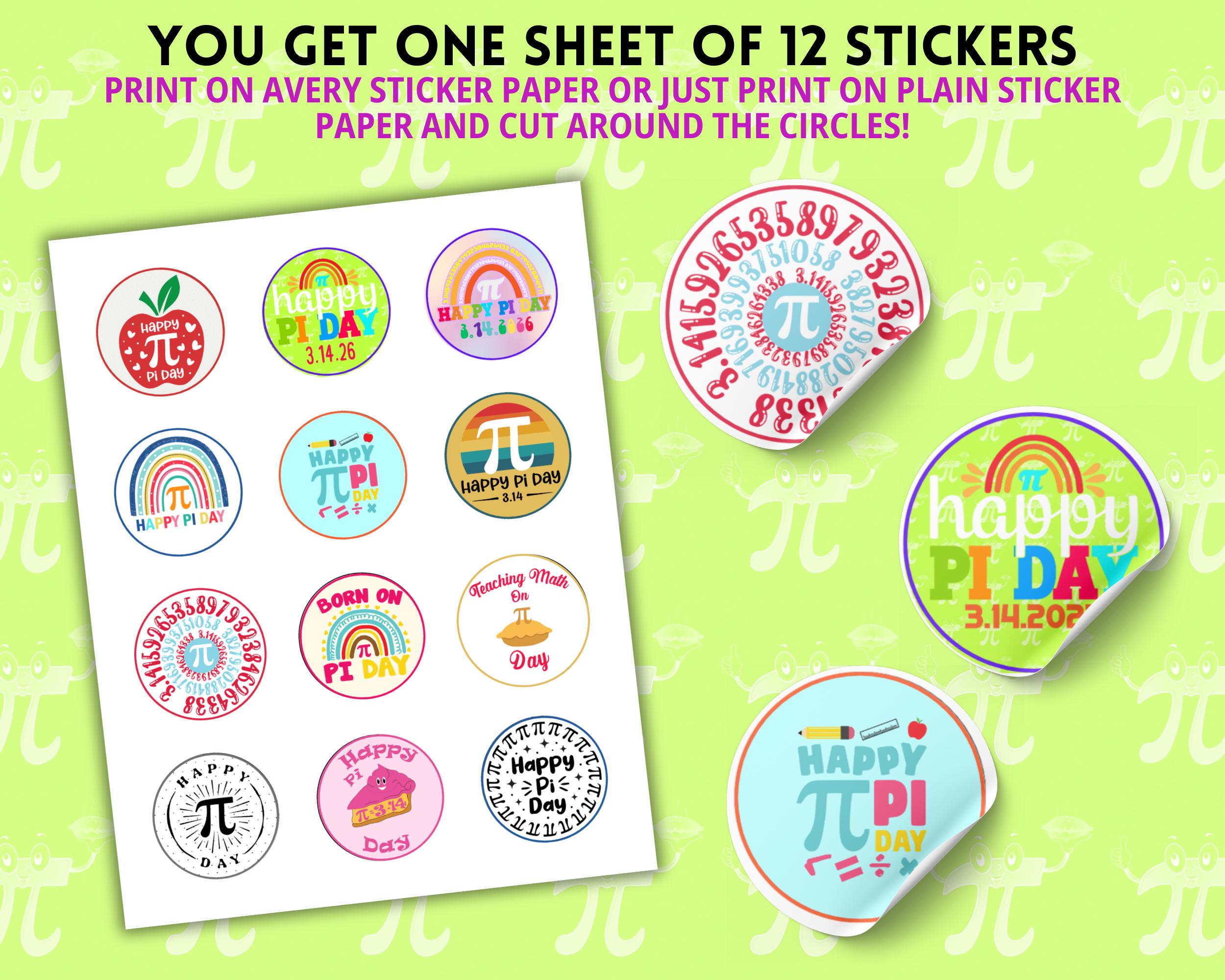 Pi Day Stickers, Printable Stickers, Pi Day Download, Math Pi Day, Math ...