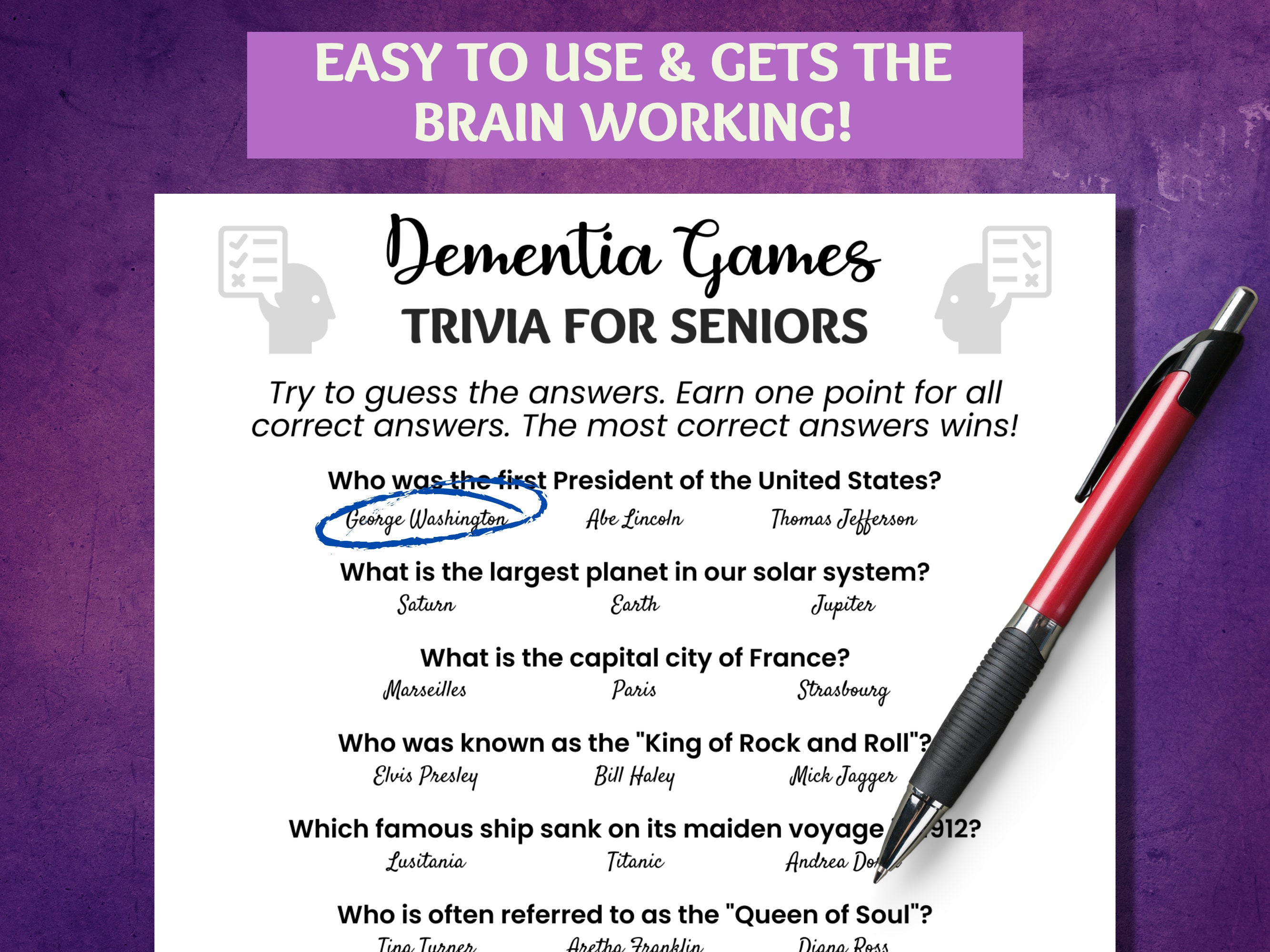 Trivia for Seniors Game, Ice Breaker Game, Dementia Activities ...