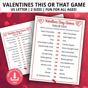 Valentines This or That Game, Valentines Day Game, Valentine Game, Valentines Classroom Activity, Family Game Night, Office Party Game