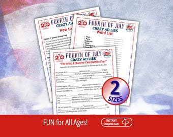 Crazy Ad Libs, 4th of July Games, Fill in the Blanks Game, Fourth of July Party, Americas 250th, Fourth of July Games, July 4th Game