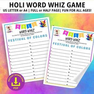 Holi Word Whiz Game, Holi Games, Holi Party Games, Family Game Night, Holi Word Game, Holi Festival of Colors, Happy Holi