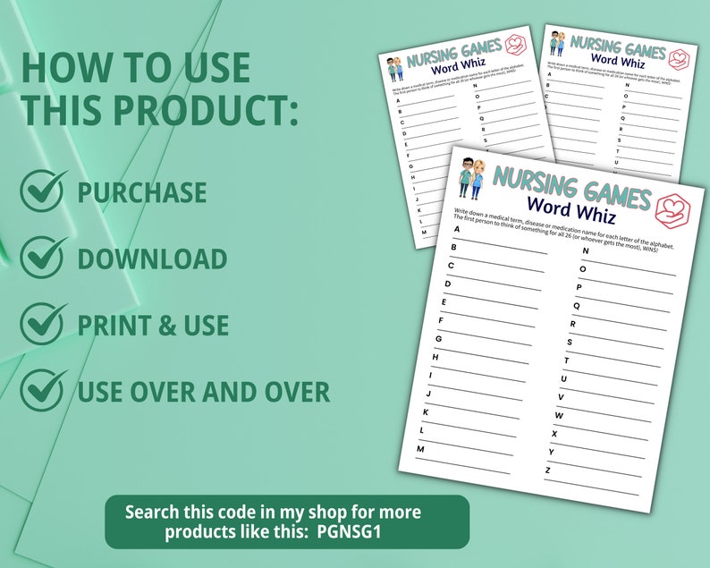 Nursing Word Whiz Game, Nursing Games, Nurse Games, A to Z Game