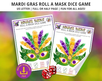 Mardi Gras Roll a Mask Dice Game, Mardi Gras Games, Mardi Gras Party Games, Family Game Night, Mardi Gras Dice Game, Candy Dice