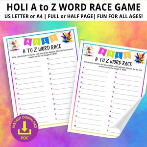 Holi A to Z Word Race Game, Holi Games, Holi Party Games, Family Game Night, Holi Alphabet Game, Holi Festival of Colors, Happy Holi