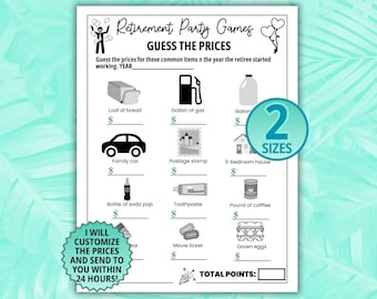 Personalisierte Errate den Preis Spiel, Ruhestand Spiele, Glücklicher Ruhestand, Ruhestand Spiel, Eisbrecher Spiele, Rentner Spiele, Büro Party Spiele