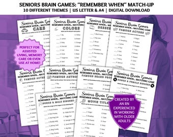 Matching Game, Seniors Brain Games, Dementia Game, Dementia Activities, Trivia for Seniors, Brain Games, Dementia Games, Memory Care
