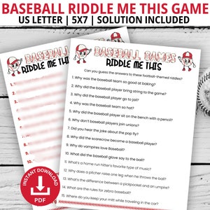 Baseball Riddles Game, Baseball Party Games, Family Game Night, Office Party Games, Baseball Games, Classroom Game, Riddle Me This