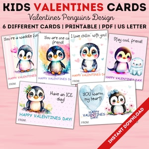 Pingouin Valentine, Cartes de Saint-Valentin préscolaires, Ensemble de cartes de Saint-Valentin, Saint-Valentin en classe, Cartes de Saint-Valentin pour enfants, Saint-Valentin de classe