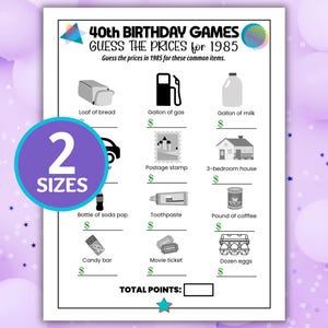 Guess the Prices Game, 40th Birthday Games, 1985 Birthday Games, Guess the Price Game, Happy 40th Birthday, Milestone Birthday