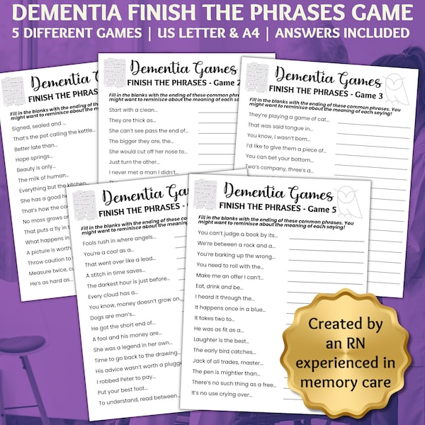 Finish the Phrase, Dementia Game, Ice Breaker Game, Dementia Activities, Finish My Phrase, Brain Games, Dementia Games, Memory Care