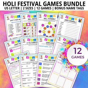 Holi Games, 12-GAME BUNDLE, Holi Trivia, Holi Party Games, Holi Name, Holi Festival, Happy Holi, Holi Hai, Holi Word Games, Holi Dice Games