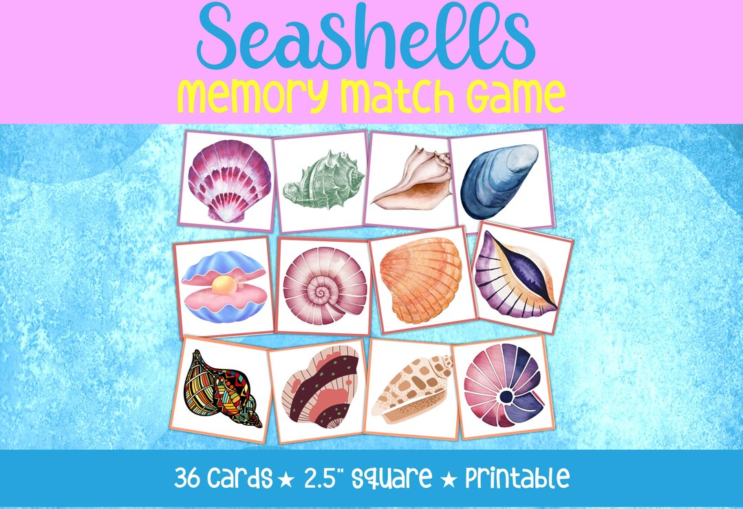 Shell Match Memory Game Memory Game, Matching Game, Memory Match Game, Nature Memory Cards ...